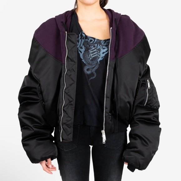 UNRAVEL NYLON HYBRID ZIP HOODY BOMBER - Picture 3 of 15